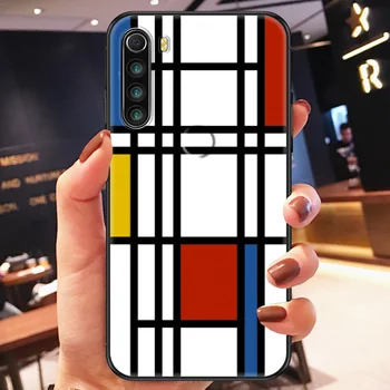Mondrian mriežky Umenie farba Telefón puzdro Pre Xiao Redmi Poznámka 7 7A 8 8T 9 9A 9S K30 Pro, Ultra čierne silikónové nepremokavé tpu Obrázok 2