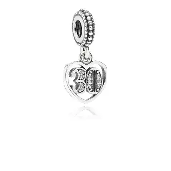 Klasický Štýl 925 Sterling Silver 16-60 Rokov Lásky Visieť Kúzlo Jasné, CZ Fit Pandora Náramok Malý Prívesok DIY Šperky