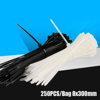 250PCS/Taška Čierna Biela pre Vybrať 8x300mm (5.2 mm x 300 mm ) Nylon Self-Locking zväzkovače