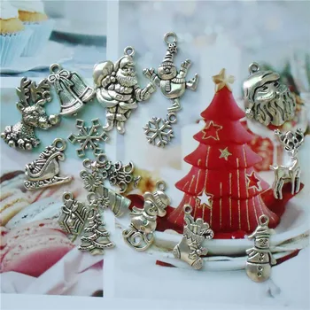 15Pcs Vianočné Kúzlo Zmiešané Antique Silver Farba Jeleň Santa Snehuliak Snowflake Strom Náhrdelník Šperky Zistenia Ručné Príslušenstvo