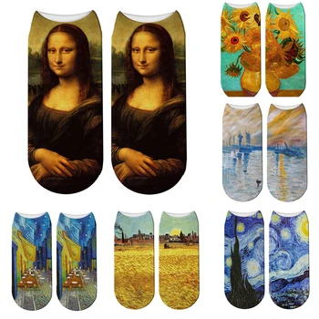 LJCUIYAO Hot Bavlna Retro Abstraktnú olejomaľbu Umenie Ponožky autoportrét Van Gogha, Hviezdna Noc Šťastný olejomaľba Skateboard Ponožka