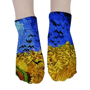LJCUIYAO Hot Bavlna Retro Abstraktnú olejomaľbu Umenie Ponožky autoportrét Van Gogha, Hviezdna Noc Šťastný olejomaľba Skateboard Ponožka Obrázok 2