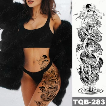 Dragon Tattoo Sexy Kapor Vlny Realistické Dočasné Tatu Nálepky Rameno Rameno Zadnej Nohy Muži Ženy Lesk Falošné Tato Body Art 2021