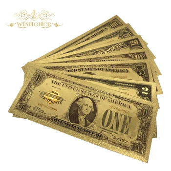 7pcs/veľa Najlepšie Ceny Pre 1928 Rok Farebné Amerických Bankoviek 1 2 5 10 20 50 100 Dolárových Bankoviek v 24K Gold Papier Na Zber