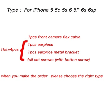 4pcs/set pre iPhone 5 5 6 6 6Plus 6s Plus predná Kamera Flex kábel + Slúchadlo a kovový Držiak + kompletnú sadu skrutiek
