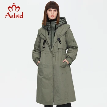 Astrid 2021 dámske Zimné Bundy Žena Plus veľkosť s Kapucňou Parkas Módne Šnúrkou dlhá Srsť Falošné Dvoch-dielny Teple Polstrovaný Outwear