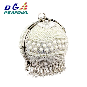 Nen Príchodu Diamond Strapec Crystal Pearl materiálov Striebro Wristlets Loptu tašky Ženy Kolo Kabelky Dámske Svadobné Party Spojka