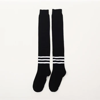 Bavlnené Dlhé Ponožky pre Ženy Tesný Nad podkolienky Non-slip Silicone Bodka Tri pruhovaný Vzor Športové Stehná Vysoké Osadenie