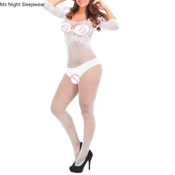 Ms Noc Sleepwear Otvorené Rozkroku Jumpsuit Biele spodné Prádlo, Sexi Telom Sieťované Pančuchy Kombinézu Sexy Oblečenie pre Ženy Dropshipping Obrázok 2
