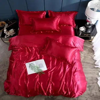 30 Red Perinu obliečka na Vankúš 3ks posteľná bielizeň Nastaviť RU Veľkosť EÚ Veľkosť Sady Jednotného Veľkosti King Dvojité Veľkosť Saténové, Hodvábne Luxusná posteľná bielizeň Sady Obrázok 2