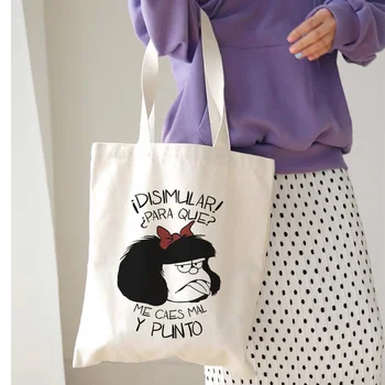 Kawaii Nákupní Taška Mafalda Roztomilé Anime Harajuku Plátené Tašky Tote Bag Lady Kabelka Veľkú Kapacitu Shopper Taška Na Bežné Taška Cez Rameno