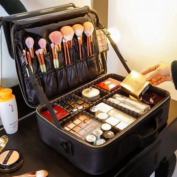 Nový Upgrade Veľkú Kapacitu Kozmetická Taška Hot-predaj Professinal Ženy Cestovanie make-up Prípade Obrázok 2