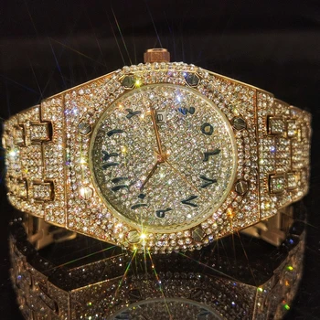 MISSFOX arabské Číslice Muž Hodinky Rose Gold Quartz Plný Diamond Luxusné Náramkové hodinky Mužov Relógio Masculino Hiphop Nehrdzavejúcej Ocele Obrázok 2
