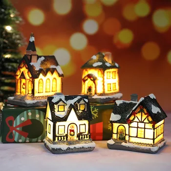 Vianočné Dekorácie pre Domov Vianoce Živice Dom LED Svetlo, Až Village House Scény, Dekorácie Vianočný Darček Navidad 2022 Nový Rok Obrázok 2