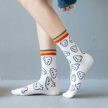 Králik Cartoon Ponožky Ženy Rainbow Ponožky Skateboard Streetwear Hip Hop Ponožky Harajuku Calcetines Roztomilý Sokken Zábavné Kawaii Ponožky