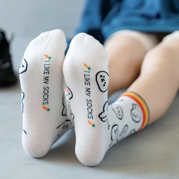 Králik Cartoon Ponožky Ženy Rainbow Ponožky Skateboard Streetwear Hip Hop Ponožky Harajuku Calcetines Roztomilý Sokken Zábavné Kawaii Ponožky Obrázok 2