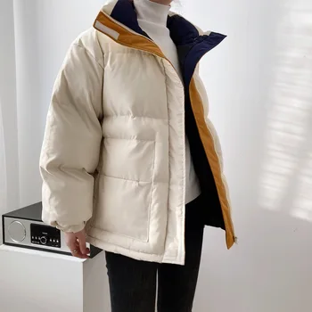 Farby Zodpovedajúce Hrubé Bavlna Vetrovka Zimná Ženy Teplé Bežné Dole Kabát Nadrozmerná Bunda dámske Zimné Kabát 2021