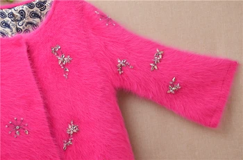 ženské ženy zimné oblečenie chlpaté plyšové noriek cashmere pletené lištovanie tenký dlhý sveter cardigan angora kožušiny bunda, kabát vytiahnite Obrázok 2