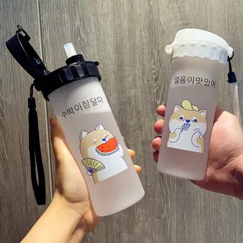450ml kórejský Shiba Inu Matné Plastové Fľaše BPA Free Cartoon Transparentné Fľaše na Vodu nepriepustných Drinkware Roztomilý Študent Pohár