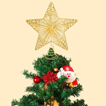 4/6/8in Zlaté Červená Glittered 5 Bod Star Treetop kovového materiálu Duté hviezda na Vianočný Stromček Vňaťou Ornament Dekorácie