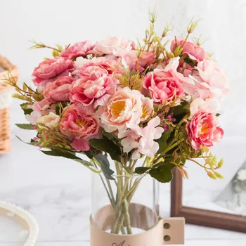 1 Kyticu Umelých Kvetov Pivónia Čaj Rose Jeseň Hodváb Falošné Kvety pre KUTILOV, Obývacia Izba Domov Záhrada Svadobné Dekorácie