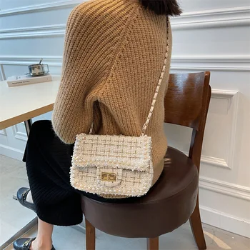 2021 jeseň zimné móda perly dekoratívne prehoz tweed ženské rameno messenger malé tašky dizajn pre dámy crossbody tašky