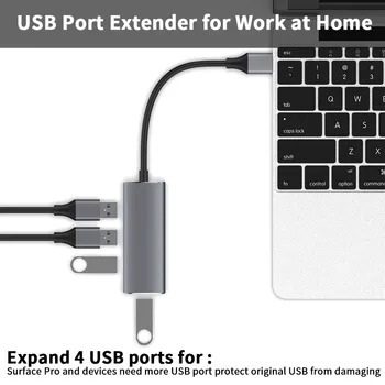 Tebe 4 V 1 s rozhraním USB 3.0 Hub Adaptér Typ-c-4 Porty USB Dokovacej Stanice, USB-C 3.0 Splitter Pre Macbook Huawei Samsung Počítača
