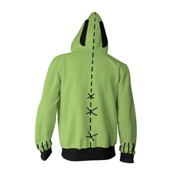Zelená hoodies 3D tlač Anime Invader Zim Zips s Kapucňou, Mikina Zim Cosplay Kostým Mužov Bundy Kabáty Obrázok 2