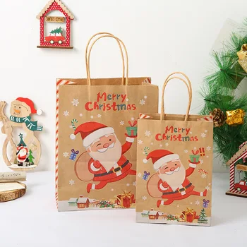 5 ks Santa Darček Candy Bag Kraft Vianočný Stromček Darček Taška Veselé Vianočné Dekorácie pre Domov Dekor Deti Novom Roku 2022 Darčeky