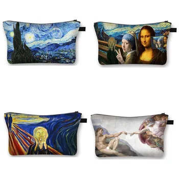 Van Gogh / Michelangelo / Da Vinci Art Kozmetická Taška Ženy Fashion Make-Up Taška, Hviezdna Noc / David / Mona Lisa Lady Kozmetická Taštička