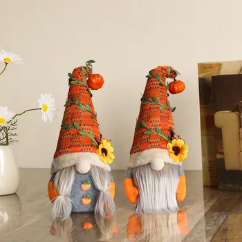 Orange Gnome Tekvica Slnečnice švédsky Nisse Tomte Trpaslík Plyšové Ozdoby na Vianočné Jeseň Halloween Vďakyvzdania Dekor 2021 Obrázok 2