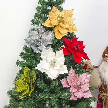 Veľké Umelé Kvety, Vianoce Tree Decor Lesk Poinsettia Falošné Kvety DIY Domáce Vianoce, Nový Rok 2022 Svadobné Dekorácie Obrázok 2