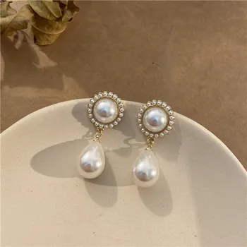 Francúzsky štýl nadrozmerné pearl drop módne náušnice vintage retro štýl náušnice ženy bijoux femme Obrázok 2