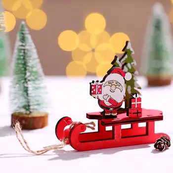 Vianočné Sánky Miniatúrne Drevené Santa Snehuliak Jeleň Sánky Ornament, Pre Deti Darček Ploche Malé Ozdoby, Drevené Odnímateľný Obrázok 2