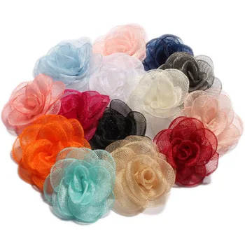 10PCS 14colors 3,5 cm Novorodenca Ručné Gázy Vrstvený Vlasy Kvet Ročníka Valcované Rose Textílie Kvety pre sponky do Vlasov Príslušenstvo