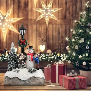 Vianočné Dediny Scény Vianočný Stromček, Snehuliak Živice Ornament S LED Svetlom Animovaný Pouličné Lampy Miniatúrna Socha-Výzdoba