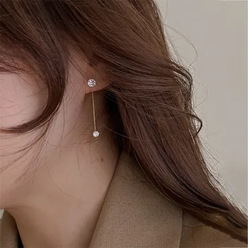 Jednoduché Zirkón Dlhý Strapec Drop Náušnice Prednej a Zadnej Jemné kórejský Brincos 2021 Femme Šperky Veľkoobchod Obrázok 2