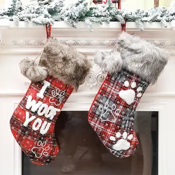 2022 Vianočné Zásoby Psa Packa Ponožky Pet Ponožky Kožušiny Golier Stožiare, Anglický Ponožky Vianočný Stromček Prívesok Písmená Psa Packa Vzor