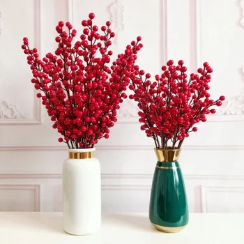 Umelé Rastliny Červené Bobule 10 Vidlica Agátu Fazuľa Kolo Šťastie Ovocie DIY Obývacia Izba Dekorácie valentínske Dayflower Usporiadanie