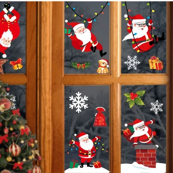 Vianočné Okno Nálepka Z Pvc Statické Skrášlenie Domova Veľké Santa Elk Sklo Vločka Displej Na Stenu Snehuliak Navidad Vianočný Dekor