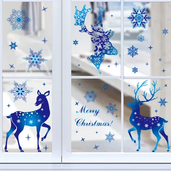 Vianočné Okno Nálepka Z Pvc Statické Skrášlenie Domova Veľké Santa Elk Sklo Vločka Displej Na Stenu Snehuliak Navidad Vianočný Dekor Obrázok 2