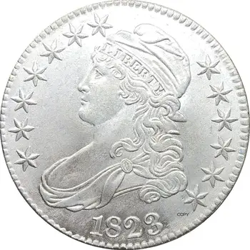 Spojené Štáty 50 Centov ½ Dolár Slobody Eagle Obmedzené Poprsie Pol Dolára 1823 Cupronickel Pozlátené Striebro Kópiu Mince Obrázok 2