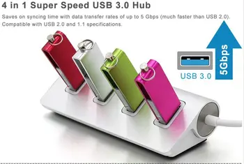 Powstrok 4 Port ROZBOČOVAČA USB 3.0 High Speed 5Gbps Hliníkové Údaje Rozbočovač USB Adaptér pre Myš, Klávesnicu U Flash HDD
