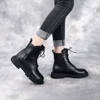 Martin topánky dámske jeseň / zima 2021 nové čipky strane na zips, jeden boot uprostred trubice ploché dno kožené plyšové krátke topánky