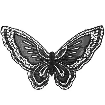 Čierny Motýľ Textílie Svadobné Šaty Appliques Vyšívaný Golier Gotický Šiť Na Patche Pre Šaty DIY Dekorácie Obrázok 2