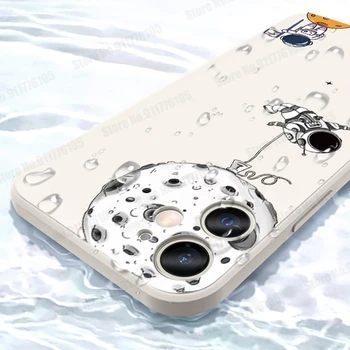 Cartoon Astronaut Loď Kvapalné Silikónové puzdro pre iPhone 12 Mini 11 Pro Max XR XS Max 7 8 Plus SE 2020 Mäkký Gél Gumový Kryt Obrázok 2