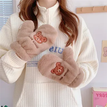 Nové Zimné Ženy Kórejský In Bear Prstové Rukavice Kawaii Roztomilý Rôznych Medveď Teplé Oblečenie Ružová Rukavice Dievčatá Na Koni Plný Prst Rukavice