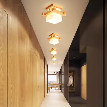 Jednoduché Japonsko LED Drevené Lampa retro obývacia izba, spálňa, Predsieň, Veranda, Balkón Svietidlá, Moderné Sklenené Tienidlo Stropné Lampy Obrázok 2