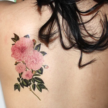 Flash Henna Tattoo Falošné Dočasné Tetovanie Nálepky Sexy Romantické Ružové Ruže, Kvety Tetovanie Na Rameno Ramene Tetovanie Nepremokavé Ženy