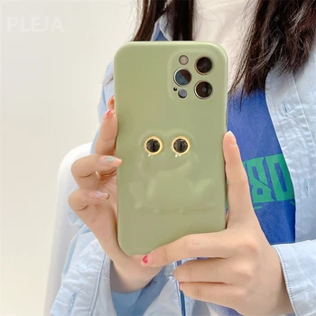 Roztomilý Zábavné Veľké Oči Žaba 3D Kožené Telefón puzdro Pre iPhone 12 mini 11 Pro Max X XR XS Max 7 8 plus SE 2020 na Polovicu-zabalené Prípadoch